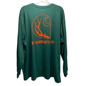 Carthartt 1889 Loose Fit Crew Neck Work‎ Shirt Mens 2XL Green Long Sleeve Pocket